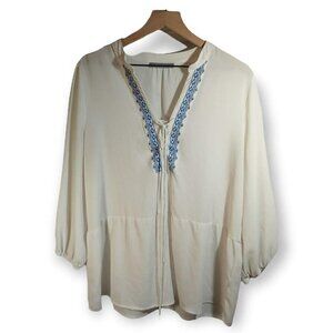 Octavia Sheer Ivory Peasant Style Blouse Size Large